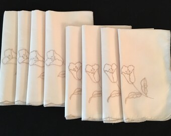 Fabric Napkins Embroidered Ivory Set of 8
