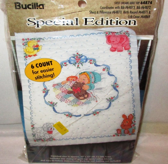Bucilla Baby SWEET DREAMS Quilt Top Stamped Cross Stitch 32 x
