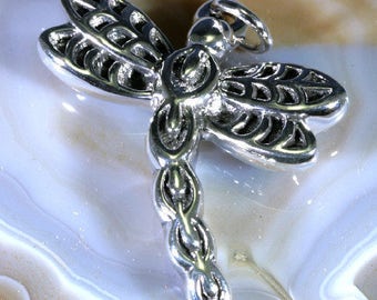 dragon fly, pendant, 925 sterling silver, electroforming - 3058