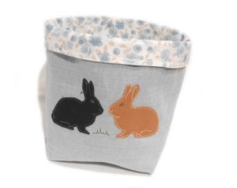 Fabric Bin, Fabric Basket, Applique Bin, Rabbit Bin
