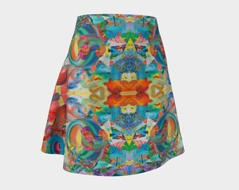 Lessons Flare Skirt, Rainbow, Neon, Abstract, Psychedelic, Trippy, Festival, Geometric, Art, Painting