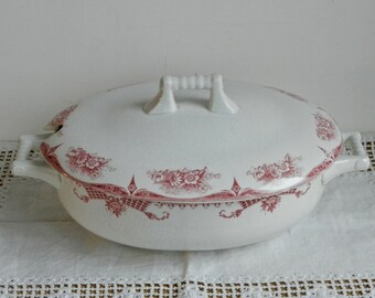 Soupière ancienne Boch La Louvière Modèle Lily décor fleurs roses