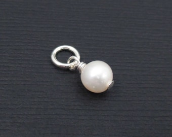 Add a Birthstone Charm Dangle - June Birthstone Charm Sterling Silver, Freshwater Pearl Charm Dangle, Birthstone Charms, Pearl Dangle