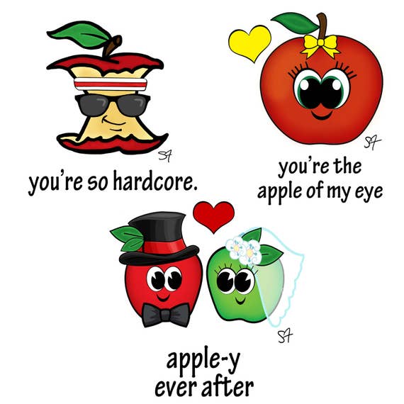 Apple Puns THREE Styles Appley Ever After Apple of My Eye
