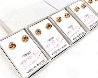Gold Love Knot Earrings Set of 5, 6, 7, 8, 9, 10, 12 Tie The Knot Stud Earrings, Bridesmaid Gift Earrings, Bridesmaid Proposal Maid of Honor