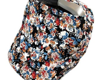 blue floral infant car seat cover, nursing covers, carseat canopy, girl nursing cover, baby nursing scarf floral, stretchy car seat