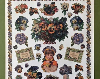 Victorian Pansy Flowers Sticker Sheet