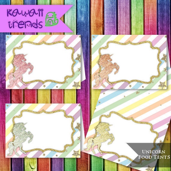 unicorn food labels glitter food tents rainbow place cards