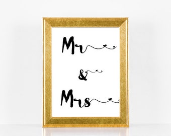 Mr And Mrs Wedding Sign - Wedding Table Printable Sign - Mr And Mrs Wall Art - Wedding Gift - Married Couple Gift - Typography Print