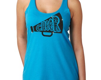 Cheerleade Megaphone. Cheerleader. Cheer Girl. Cheer mom shirt. Spirit Cheerleade Shirt. Cheer Gift. Ladies Relaxed Racerback Tank.