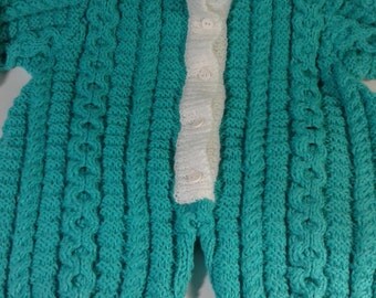 Hand Knit Baby Romper, Green and White Romper, Newborn Gift, Knitted Baby Romper,Baby Overallss.