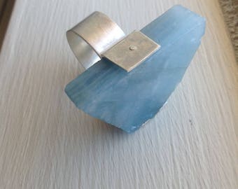 Aquamarine Crystal Sterling Silver Ring
