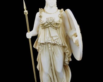 Athena Pallas Alabaster sculpture statue Goddess of Wisdom and Strategy patina
