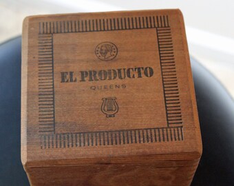 Wood Cigar Box El Producto Circa 1950s Dovetail Joints Original Inside Lid Label Wooden Cigar Box Excellent Vintage Condition