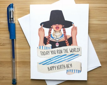 Beyonce Birthday Card, Beyonce Gift, Happy Birthday Card, Cute Birthday Card for Her, Beyonce and Jay Z, Kanye West Birthday, Hip Hop BDAY