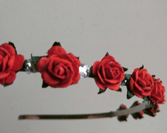 Red Bridal Tiara Red Flower Crown Red Bride Tiara Red Bridesmaid Tiara Red Flower Crown Rose Hair Band Red Flower Girl Tiara Floral Wreath