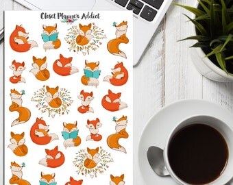Cute Foxes Planner Stickers | Fox Stickers | Animals Stickers | Cute Foxes | Reading Stickers (S-206)