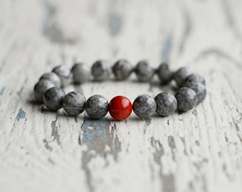 grey beaded bracelet urban bracelet gemstones 10 mm beads grounding fashion accessory mens bracelet women jewelry gift for brother stretch
