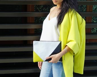 Leather Clutch, Leather Handbag, Geometric Clutch