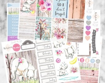 W194 Forget Me Not HAPPY PLANNER Weekly Kit, Planner Stickers, Mambi, Sticker Kit, Elephant, Rustic, Spring Stickers, Floral kit, Wooden