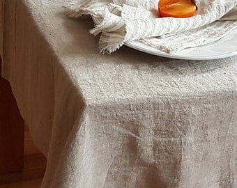 Linen tablecloth from washed natural flax grey linen - rustic tablecloth, undyed linen dropcloth - custom table cloth - table linen