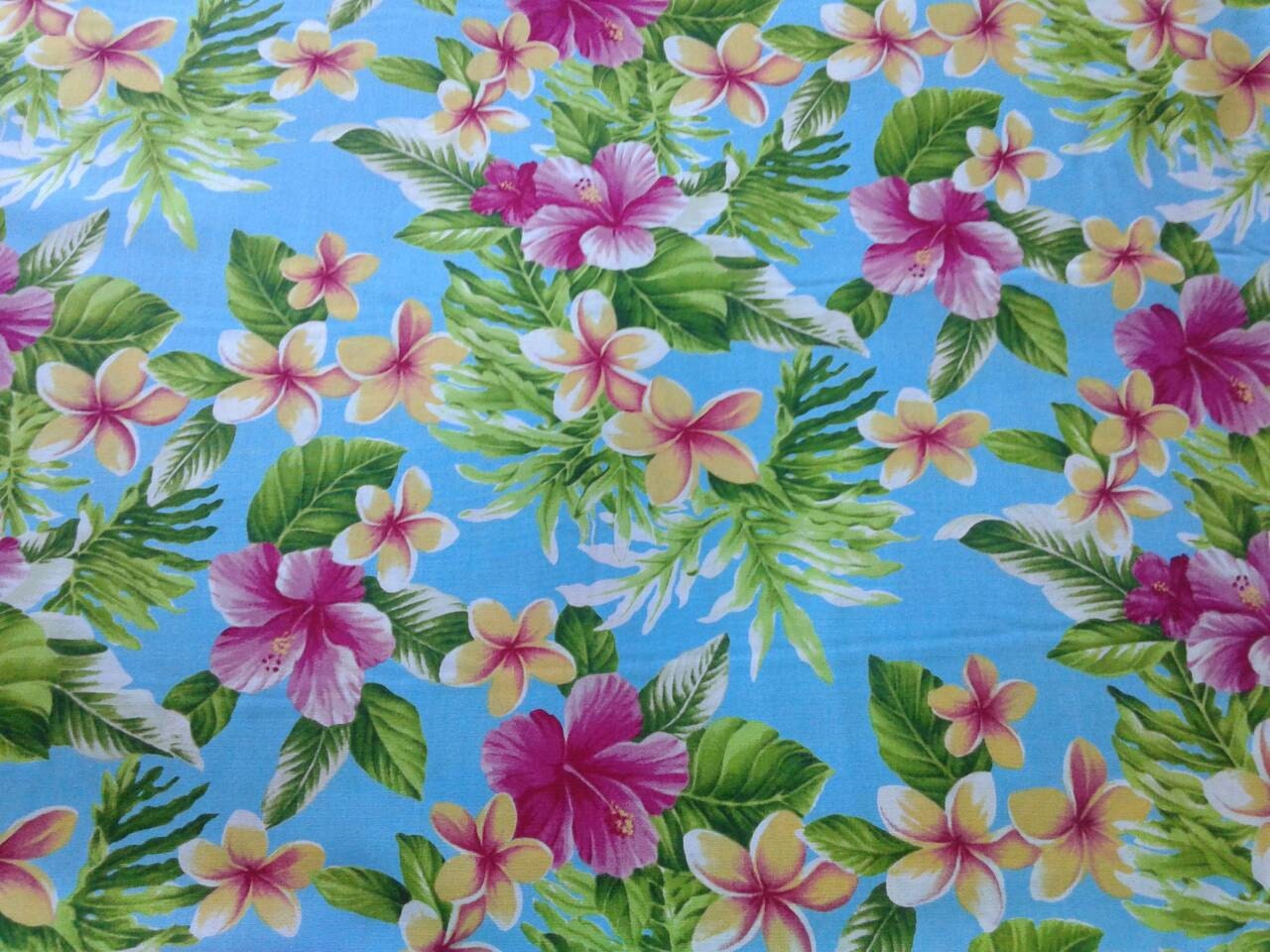 Blue Hawaiian Fabric Multi-color Floral Hawaiian Print pink