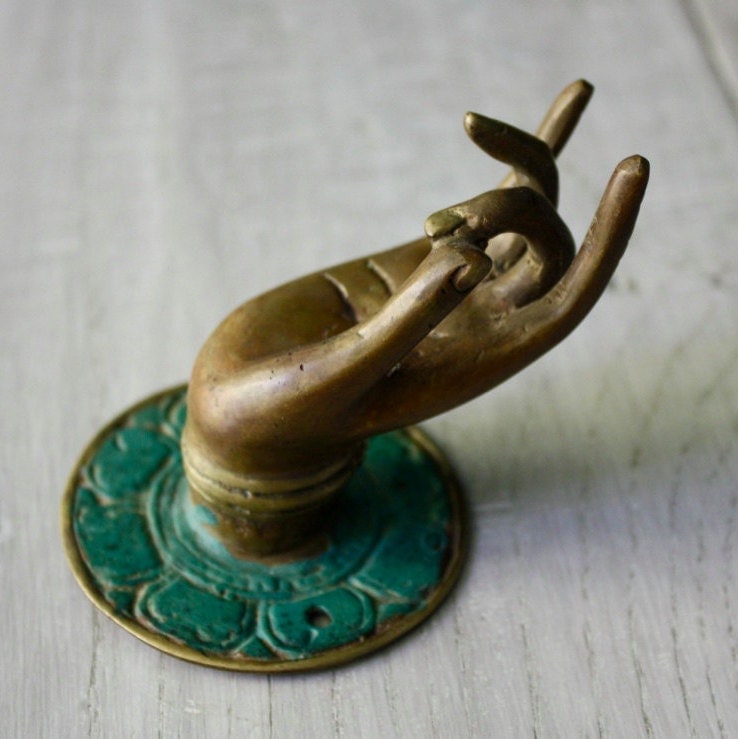 Brass Buddha Karana Mudra Thumb to Middle Finger Vintage