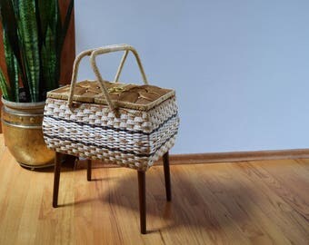 Vintage Sewing Basket, Mid Century Sewing Basket Table, Sewing Box Table, Mid Century Storage Bench by Lee Wards Sewing Room made in Japan