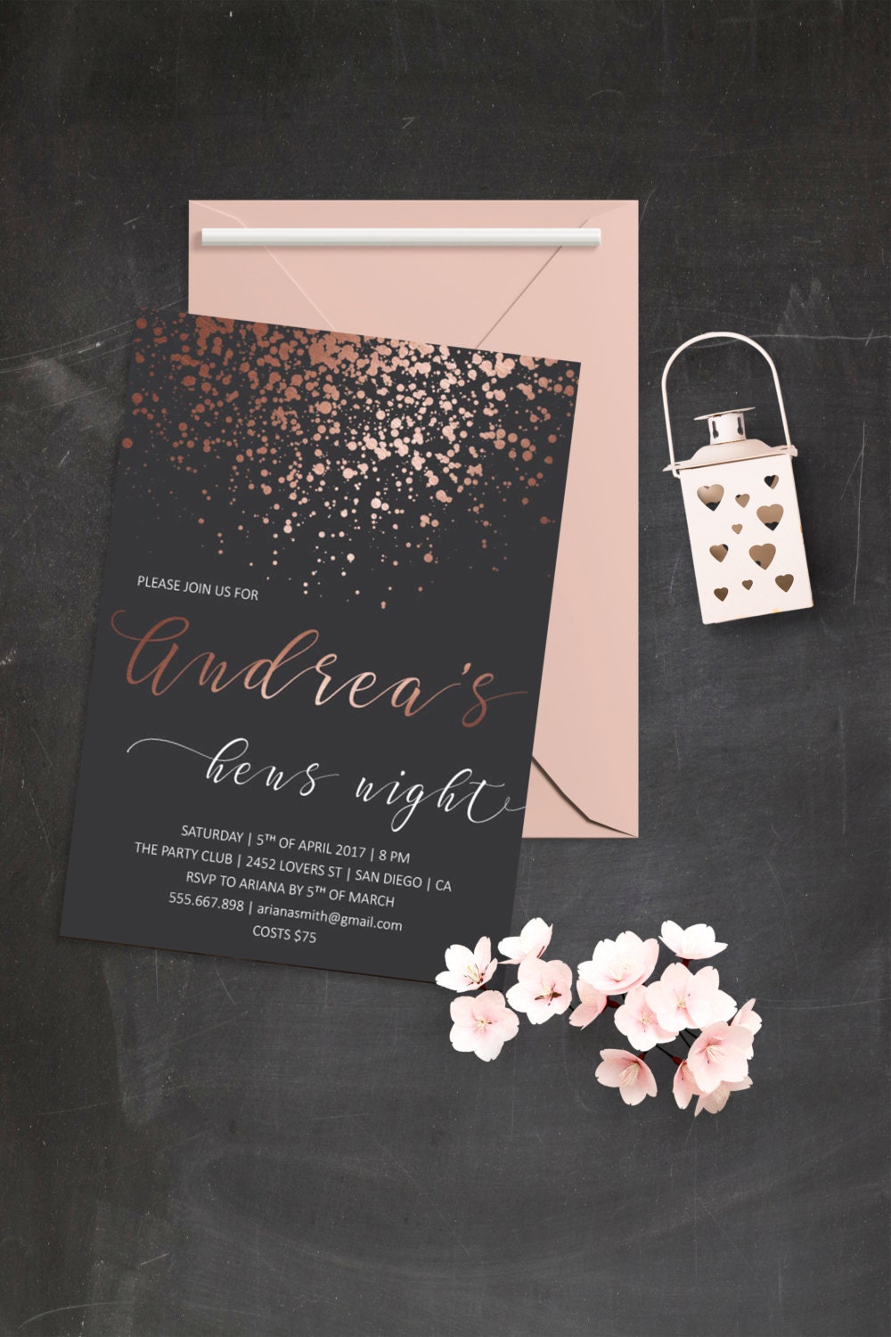 Rose Gold Bridal Shower Invitation Printable Bridal Shower