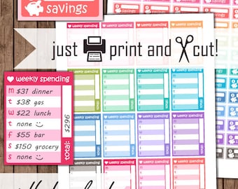 Budget Planner Stickers, Printable Daily / Weekly Spending Stickers, Savings Tracker