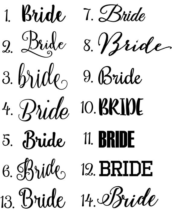 Custom Bride Iron-On Decal Make your own Bride Shirt Bride