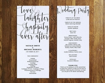Happily Ever After Program Template, Printable Wedding Program, Editable, Calligraphy, Fairytale, Instant Download, PDF, PPS08