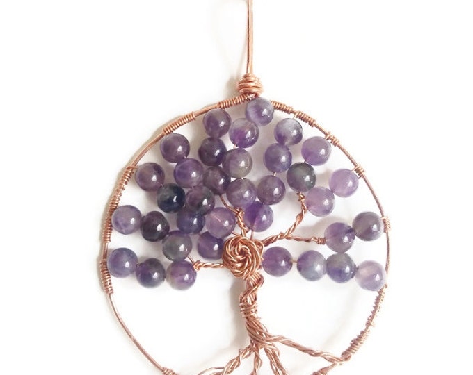 Amethyst and Copper Tree of Life Necklace, Crown Chakra Necklace, February's Birthstone, Amethyst Necklace, Unique Birthday Gift, N007