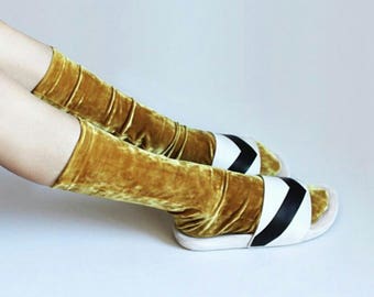 Velvet gold marble socks / Velour socks / Universal size hosiery