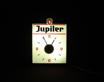 Horloge lumineuse bière Jupiler. Neon beer signboard clock for your bar. Belgique