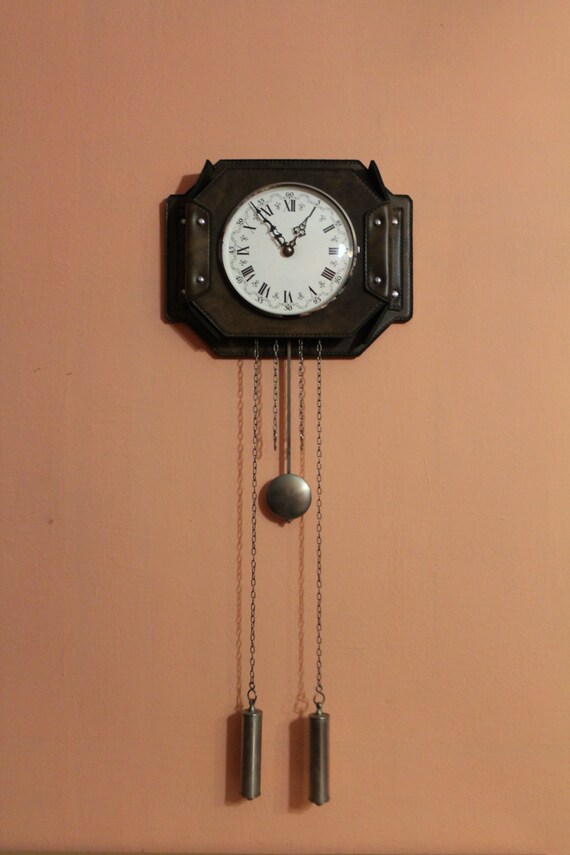 Vintage Wall Clock Leather Case Mid Century Retro Wall