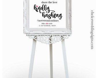 Hashtag Sign, Wedding Hashtag, Romantic Wedding Sign With Cute Hearts, Calligraphy Wedding Font Any Size Inc 8x10, PDF SKU: CWS303_1422C