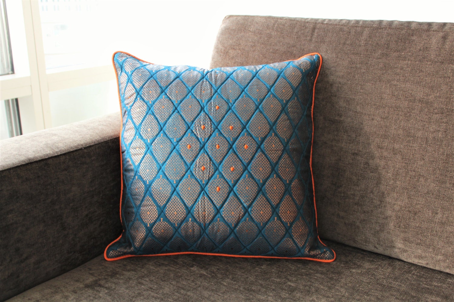 SALE 20 OFF Teal Roopan Cotton Viscose Cushion Cover