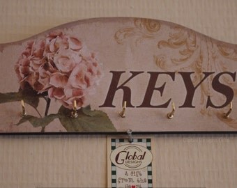 Key Rack Shabby Chic Vintage Hydrangea Key Hooks Key Rack Vintage Style 4 Hooks SG1825
