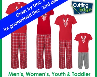 Reindeer Monogram Christmas Pajamas, Family Christmas Pajamas, Children's Christmas Pajamas, Holiday Pajamas, Reindeer Pajamas