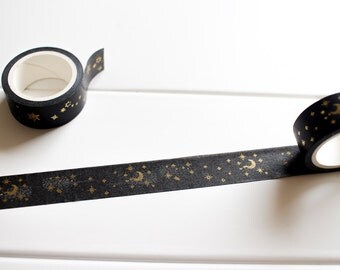 Gold Moon Washi Tape, Gold Washi Tape, Foil Metallic Washi Tape, Moon Star Washi Tape, UK Washi Tape (XM-116)