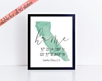 Coordinates Gift California Wall Art Personalized Coordinates Print Custom Coordinates Print Coordinates Sign Coordinate Print New Home Gift