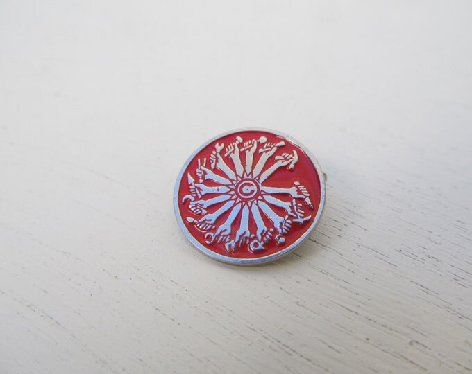 Vintage communist pin, wheel of workers red lapel pin, lapel badge, sickle and hammer promotional brooch, communist collactable