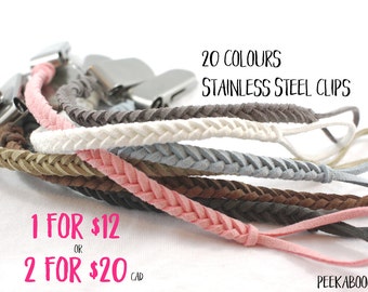 Leather Pacifier Clip CHOOSE COLOR Binky Dummy Soother Clip Universal Braid Newborn Baby Girl Boy Braided Vegan Suede Clip Stainless Steel