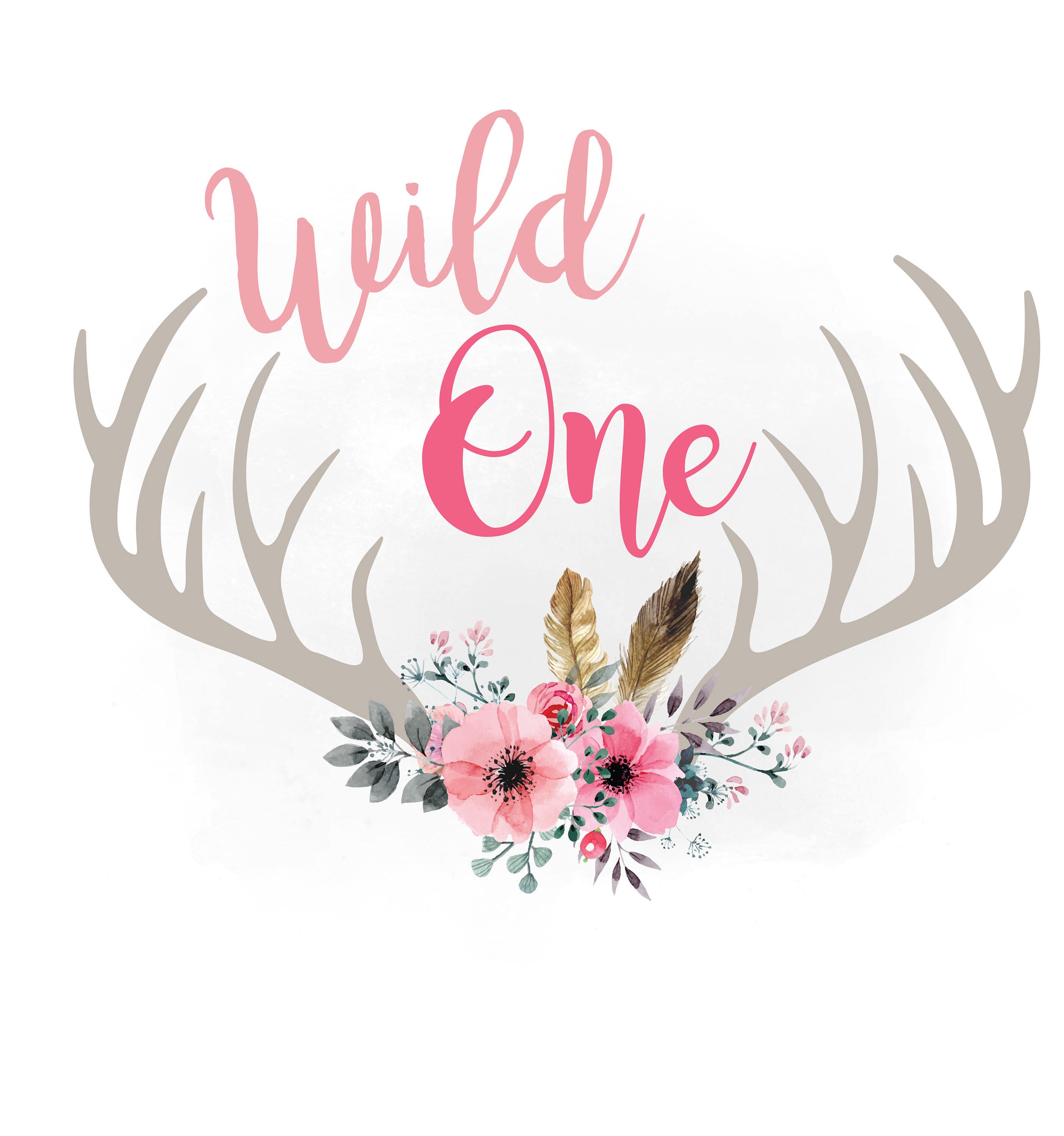 Wild One SVG clipart Floral Antlers svg feathers and hornes