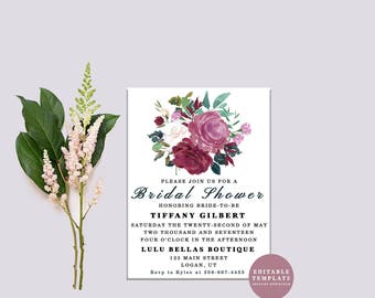 Bridal Shower Invitation | Watercolor bridal invite | Floral Bridal Shower Card | Instant Digital Download File PDf | Flower Bride DIY