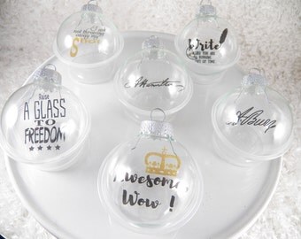 Hamilton Ornament, Hamilton Musical, Set of 6, Hamilton Clear Ornament, Awesome Wow, Signatures, Raise a Glass, Write, My Shot, Non Stop