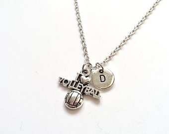 I Love Volleyball Necklace, Volleyball Initial Charm, Sport Jewelry, Personalized Necklace, Sports Initial Necklace (SM21)