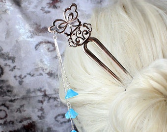 bridal hair jewelry hair pin winter wedding accessory blue hair slide blue bridesmaid gifts hair stick hair decor blue butterfly wedding h17