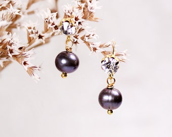 black/pearl/earrings bridal jewelry pearl dangles purple/gold/bridal/gift/for/her winter wedding earrings bridesmaid/gifts/pearl black SJ26